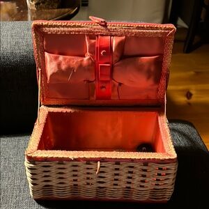Pink and Tan Woven Storage Basket vintage